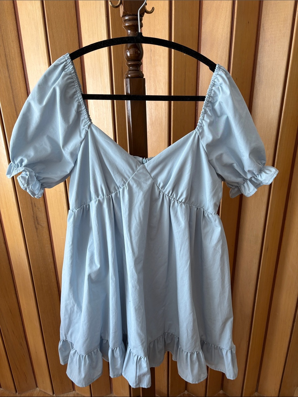 Light Blue Puff Sleeve Babydoll Dress